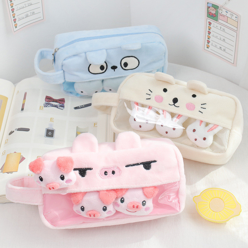 

Cute Plush Pencil Case Large Capacity Kawaii Cartoon Pig Rabbit Pencilcase Pen Box Pouch Case School Office Supplies