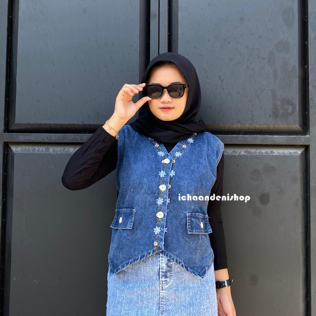 sabeen_officeware ICH - Avena Vest Jeans Bordir Flower Bigsize Atasan Rompi Wanita Jumbo Korean Styl