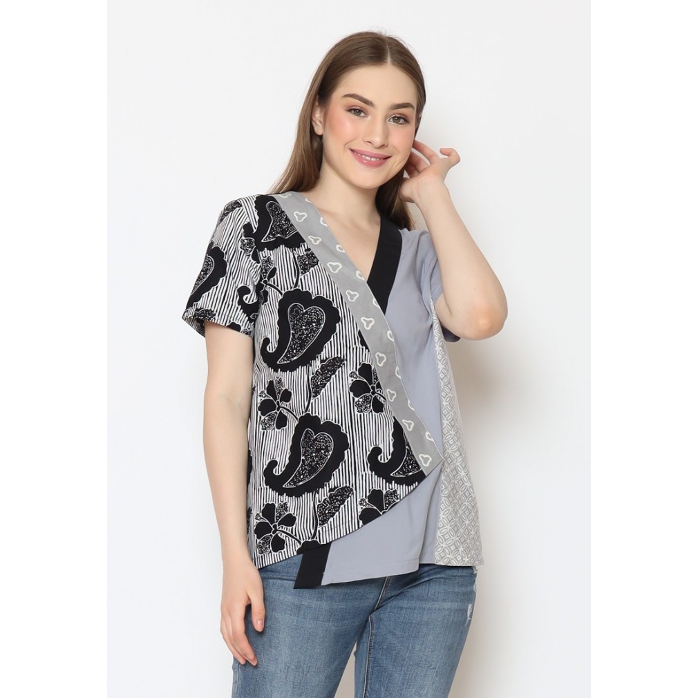 ✔Walhimura✔ - TERMURAH Blouse Wanita - Bhatara Batik Sianne 5504 Abu HItam - L-XL