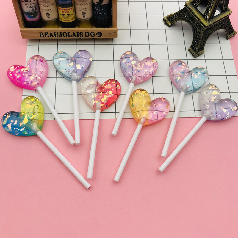 

10pcs New Arrival Resin Hot Selling Colorful Glitter Heart Lollipop for Crafts Making, Scrapbooking, Jewelry Accessory DIY
