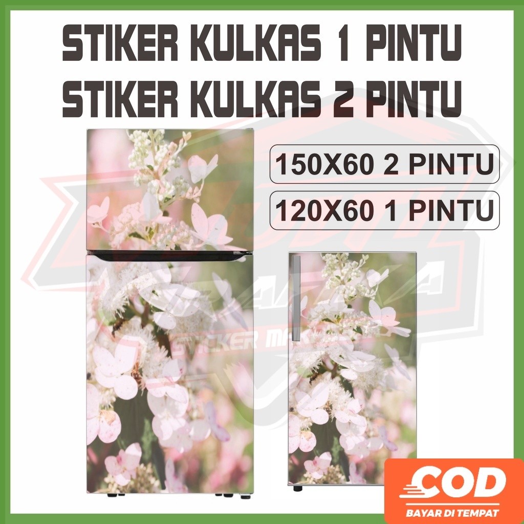 Stiker Kulkas 1 dan Sticker 2 Pintu Full Body Motif Bunga Sakura Waterproof Bisa COD multi stiker