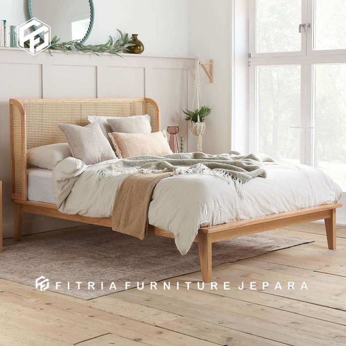 dipan rangka tempat tidur rotan kayu jati perhutani