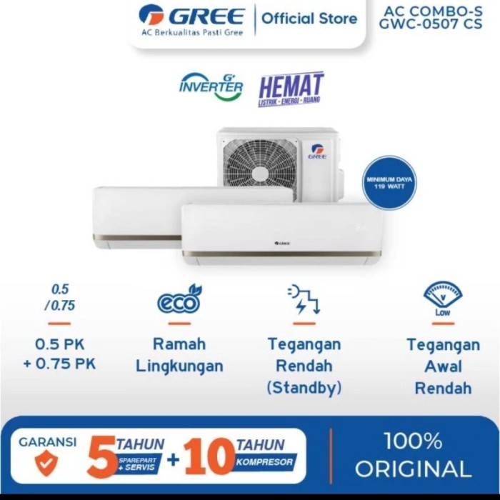 GREE AC Combo Split S GWC-0507CSS 0,5pk dan 0,75Pk GWC 0507 CSS 2in1