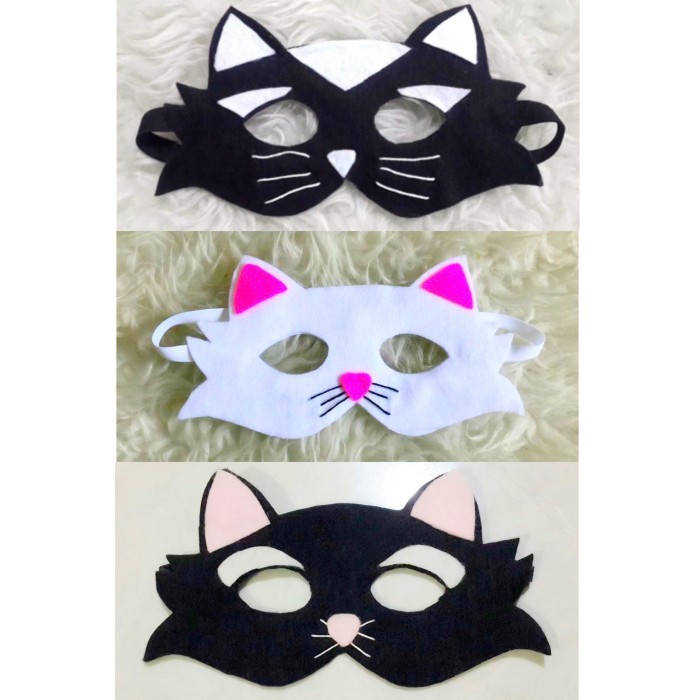 Topeng Kucing Kostum Kucing Hitam Binatang Hewan Bando Kucing - Putih