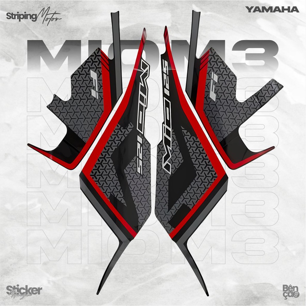 Striping Stiker Motor | YAMAHA MIO M3 125 FI 2020 merah full hitam standar berkualitas | Bencao