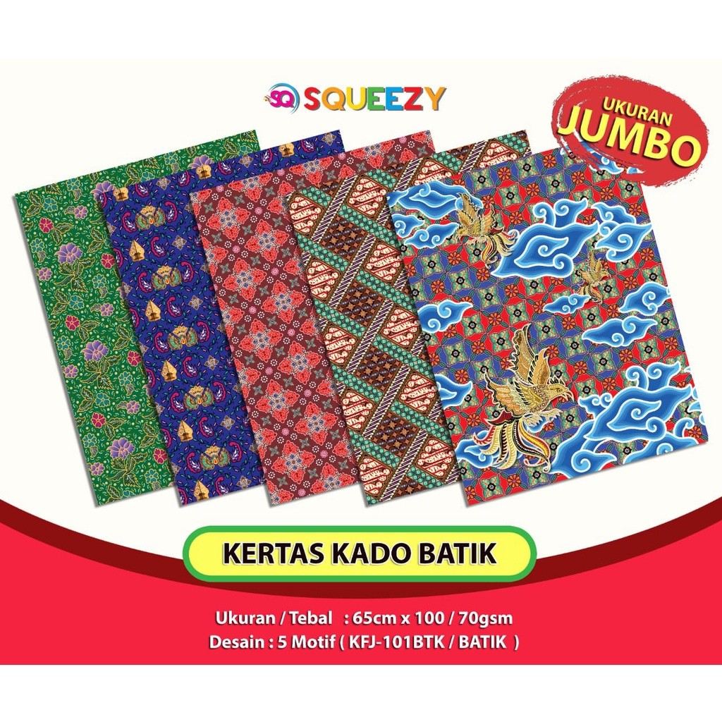 

Kertas Kado merk Squeezy Jumbo isi 10 Lbr