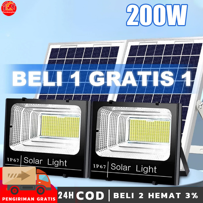 【Beli 1 gratis 1】200W  IP67 Lampu tenaga surya outdoor otomatis Lampu solar panel Tahan air IP67 LED