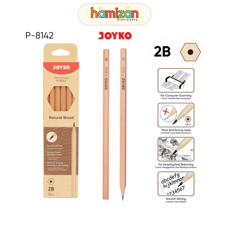 

( 12pcs ) P 8142 Pencil 2B / Sketch Drawing Pensil P-8142 Joyko / Pencil Pensil Joyko P-8142 Natural Wood 2B 1 BOX 12 PCS Murah Berkualitas