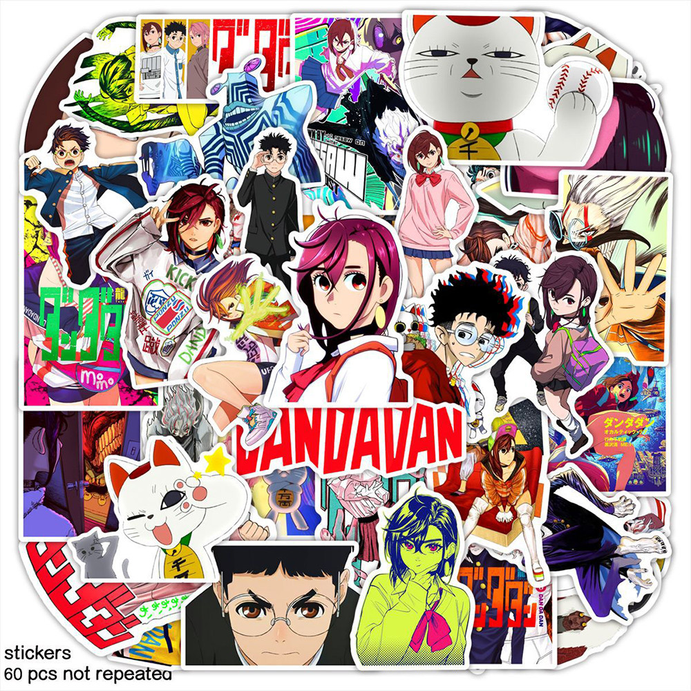 

60Pcs Momo Ayase Dandadan Anime Stickers Funny Okarun Cartoon Sticker Laptop Skateboard Phone Aesthetics Graffiti Decals