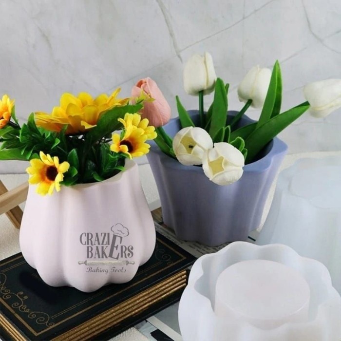 Cetakan Silikon Resin Vas Bunga Lace Wave Flower Pot Pen Holder  Besar - Vas-Pot Bunga B