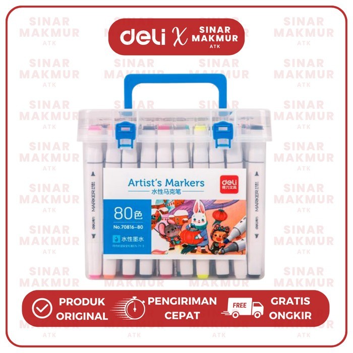 

[New Arrival] Sketch/Water-based Marker/Spidol Sketsa Dual Tip 80 Warna Deli 70816-80 (Set)