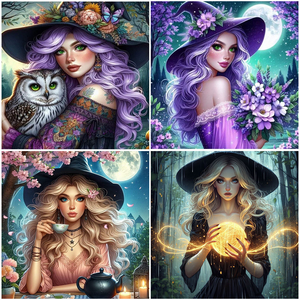 

5D DIY Full Square Drill Diamond Painting Witch Kit Home Wall Decor Art
