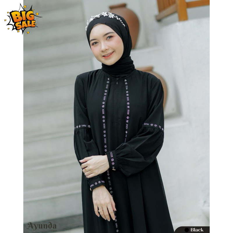 Ayunda dress gamis ceruty mix syakilla model terbaru 2024 aplikasi swarovski/gamis swarovski viral k