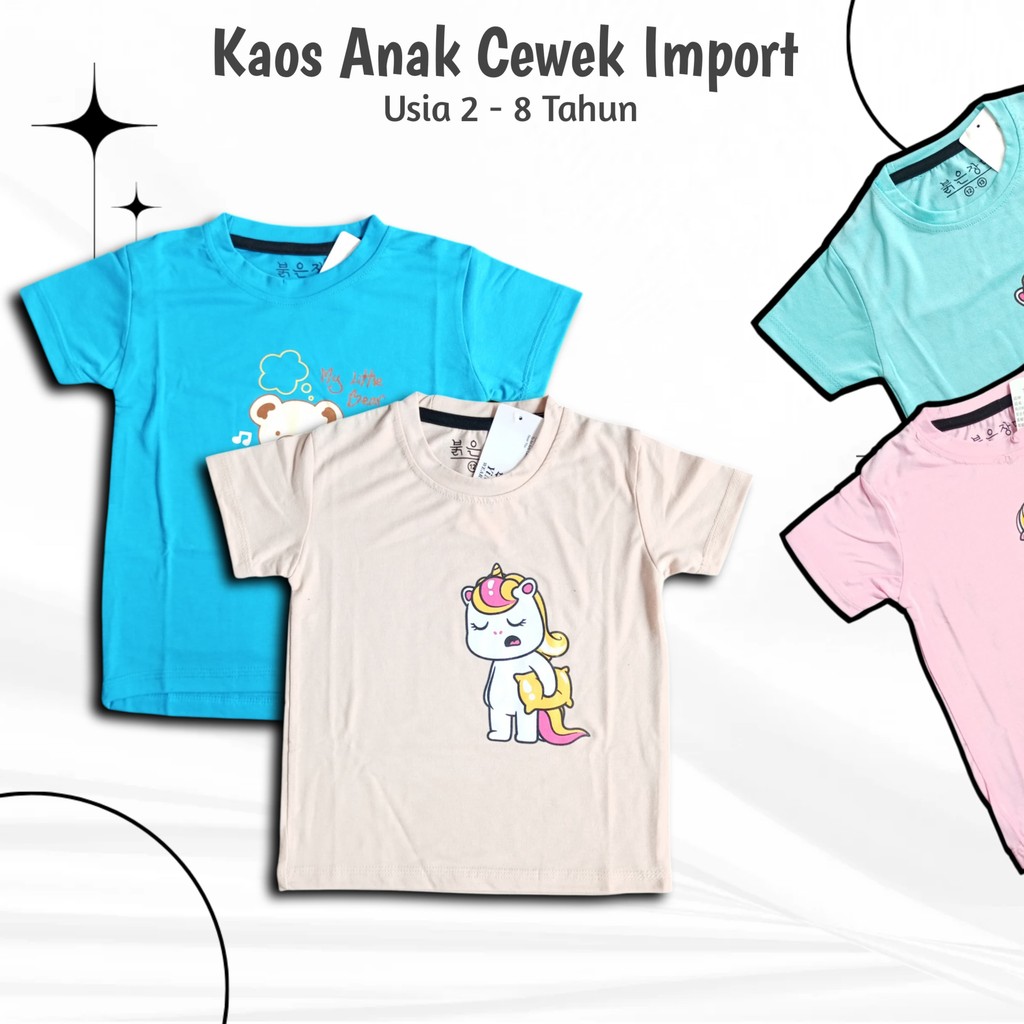 Kaos Anak Cewek Import 2-8 Tahun Katun Premium
