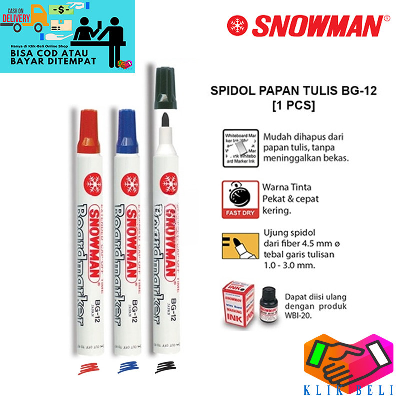 

Spidol Whiteboard Marker Snowman BG-12 Spidol Papan Tulis