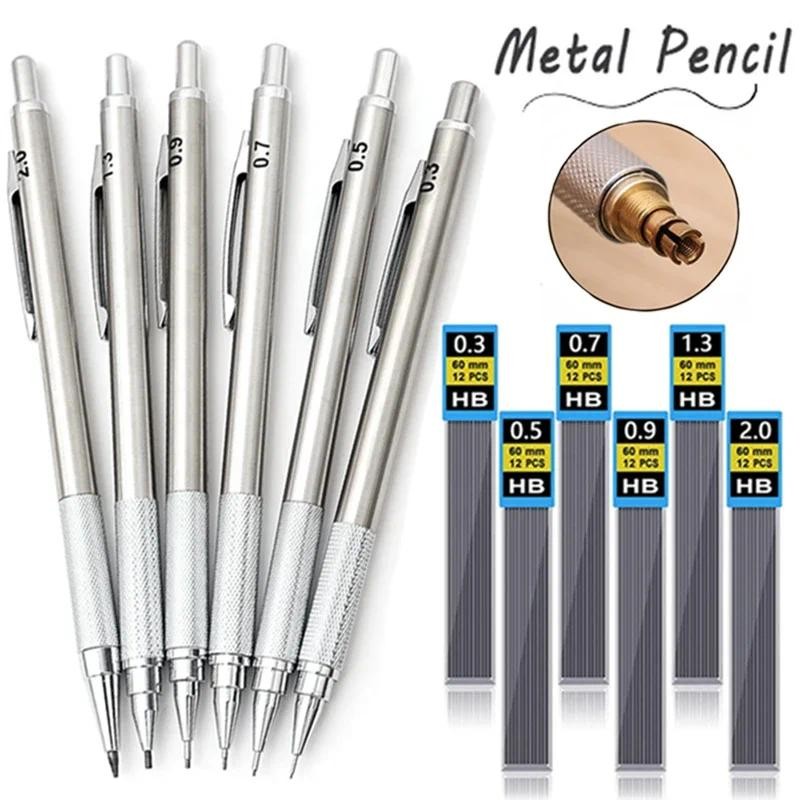 

Metal Mechanical Pencil HB Pencil Set with Lead Refill Drafting Automatic 0.3 0.5 0.9 1.3 2.0mm Pencil Student Stationary