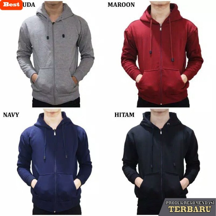 hoodie pria keren Jaket Hoodie Pria Zipper Jaket Polos Cowok Distro Murah Keren - Abu-abu, L