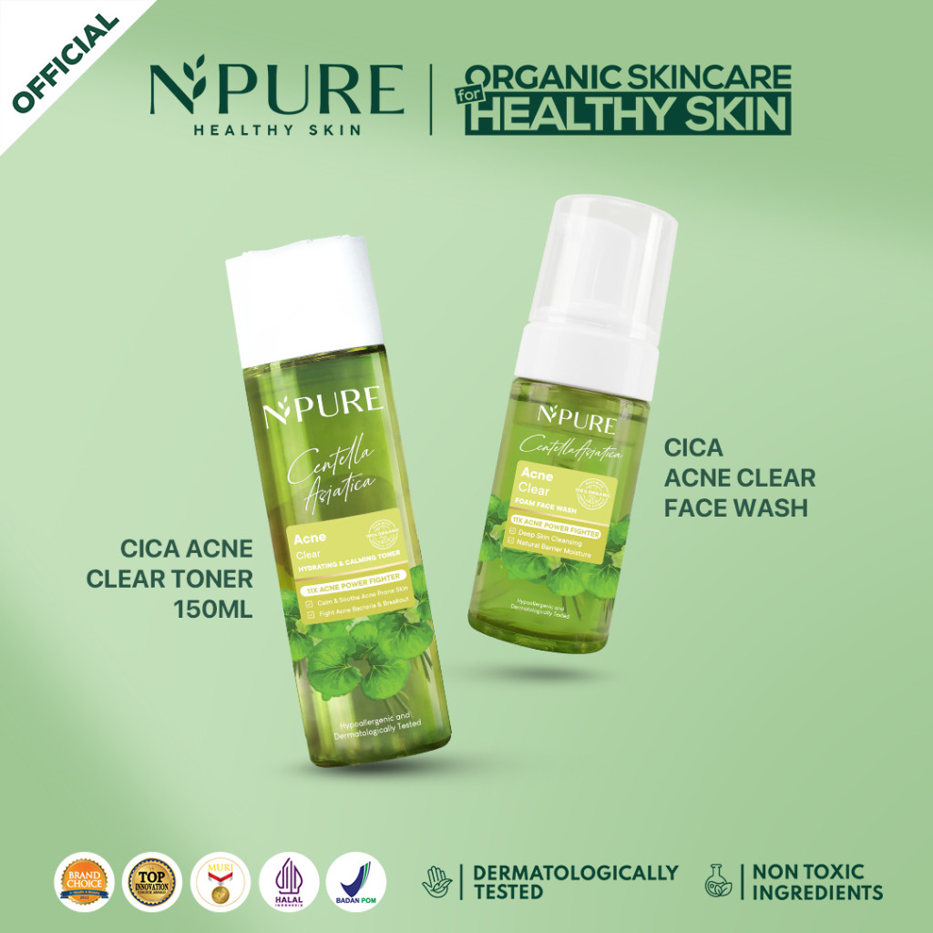 NPURE【BUNDLE HEMAT】Cica Toner 150 ml + Cica Face Wash 100 ml / Kulit berjerawat / kombinasi / bermin