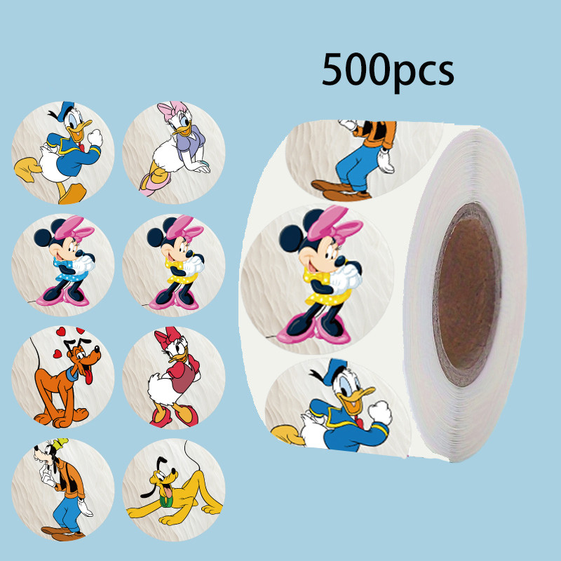 

500pcs Donald Duck Daisy Goofy round stickers holiday gift stickers sealing stickers office supplies roll stickers masking tape