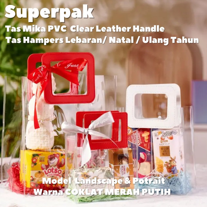 

(Grosir 10 buah) Tas Mika PVC Clear Bening Hampers Goodie Bag Premium - Merah, 16x9x17