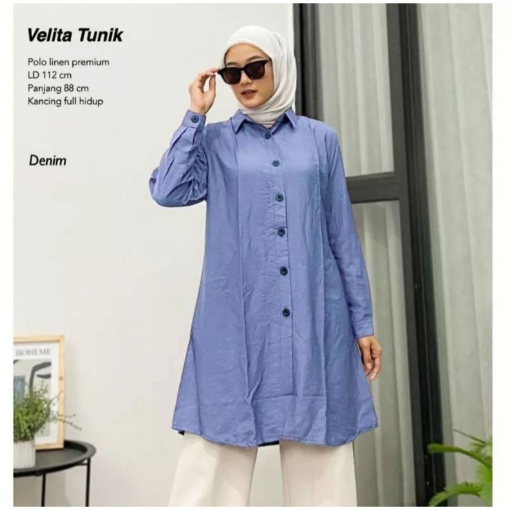[DAPATKAN SEKARANG] Velita Tunik Baju Tunik Wanita Terbaru Bahan Polo Linen Premium Size Jumbo Model