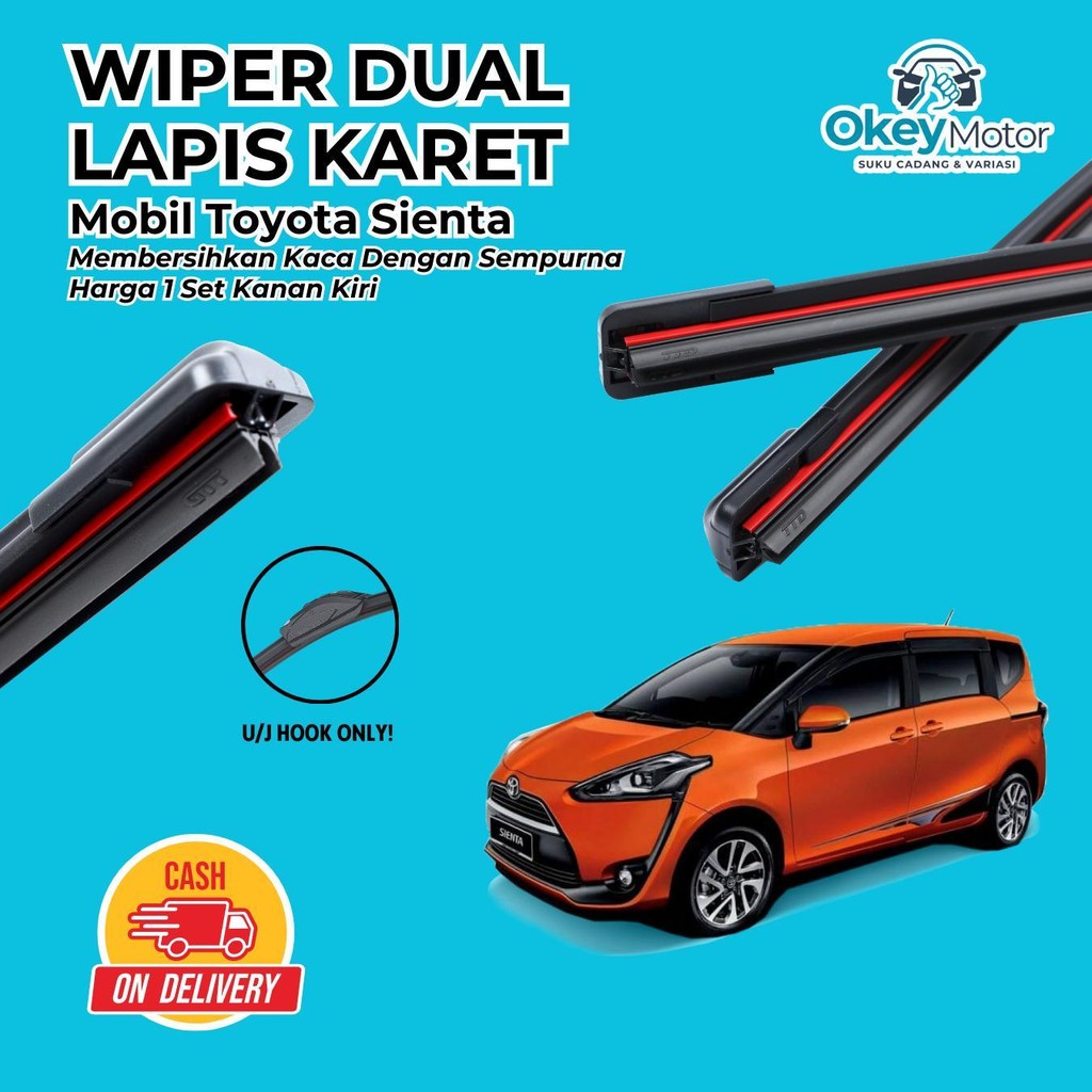 Wiper DUAL Toyota Sienta Frameless Model Single Karet Blade 1 Set Kiri dan Kanan Tanpa Rangka Besi P