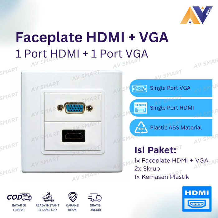 Faceplate HDMI + VGA 1 Port Stop Kontak / Outlet / Wall Plate / 2 Port
