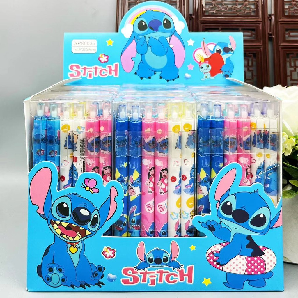 

Disney 12pcs Gel Pens Cartoon Stitch New Pressing Pen Black Water Ink 0.5mm boys Signature Pen Stationery Student Birthday Gifts