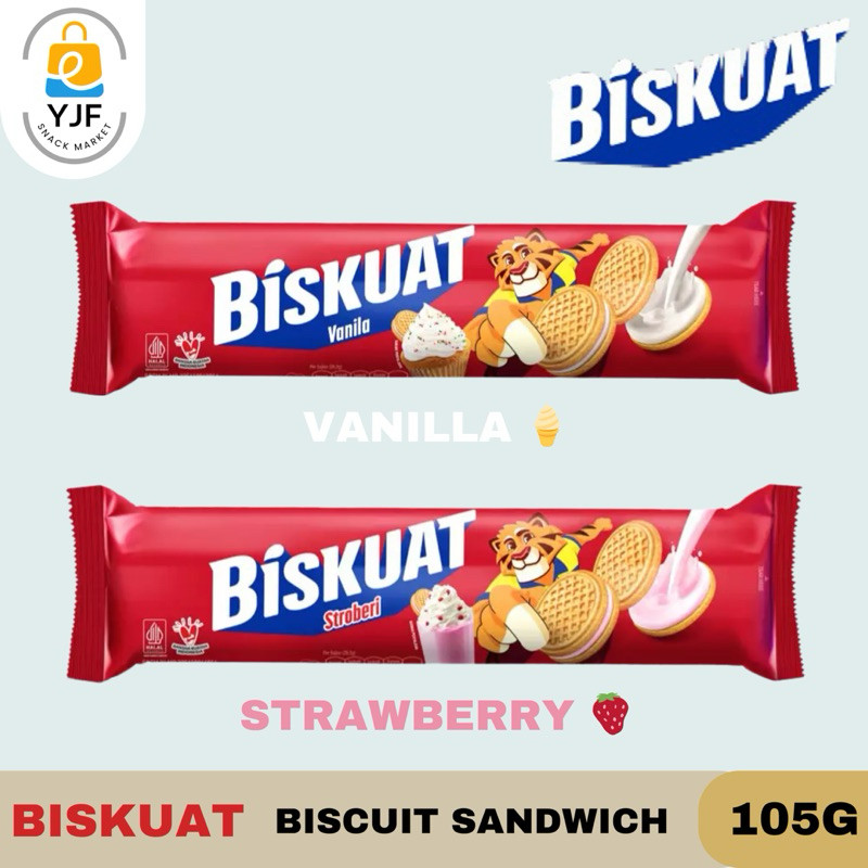 

Biskuat Biskuit Sandwich / Cemilan Snack Biskuit Strawberry / Vanila - 105g