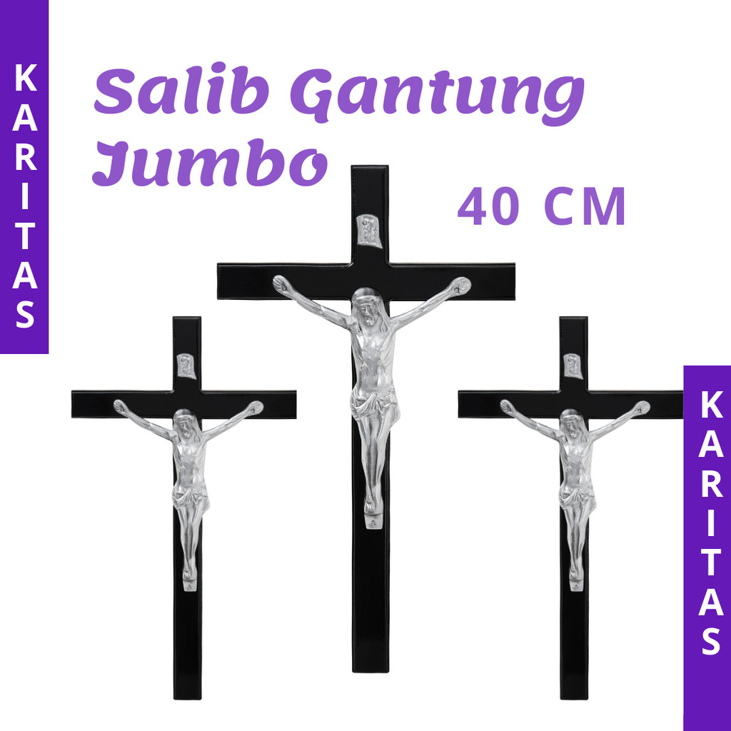 SALIB DINDING KATOLIK 40 CM (SILVER) / SALIB DINDING BESAR / SALIB GANTUNG / SALIB KAYU KATOLIK