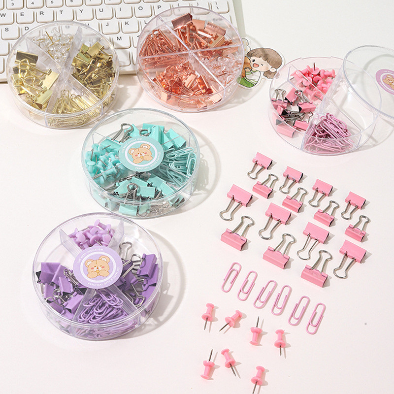 

Binder Clips and Paper Clips Push P Tacks Sets, Total 65 PCS Office Supplies Set for Student, School, Home & Desk Supplies