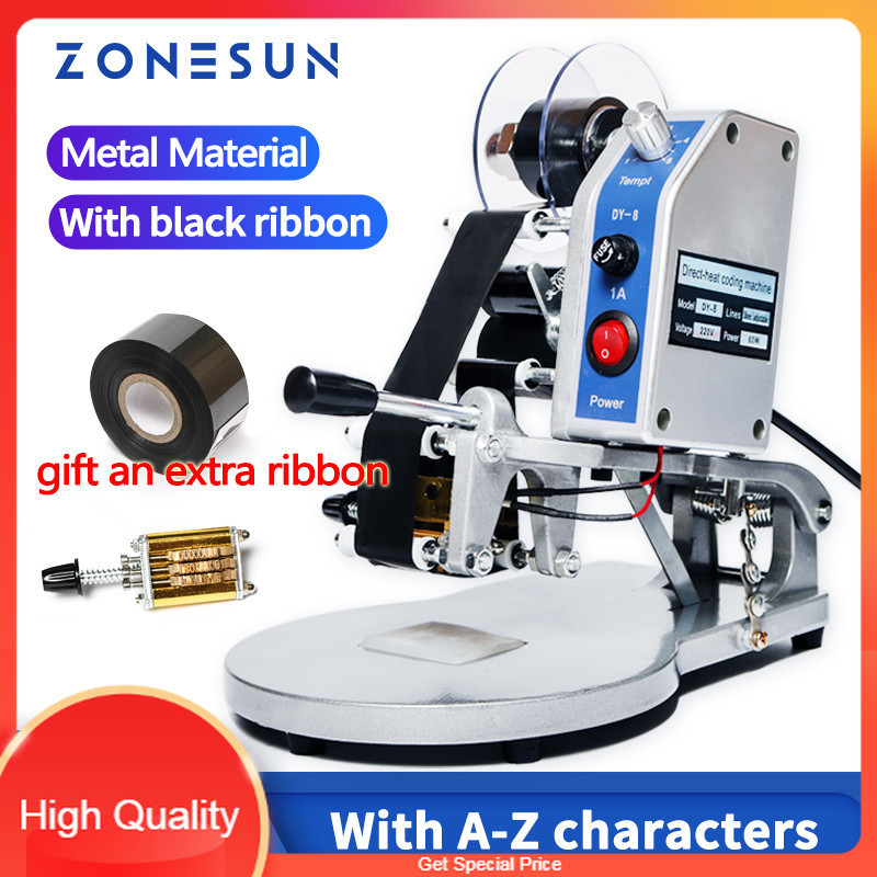 

THE BEST ZONESUN Date Coding Machine Batch Serial Number Printer Manual Expiry Production Date Coder Stamp Flat Surface ZS-DY8