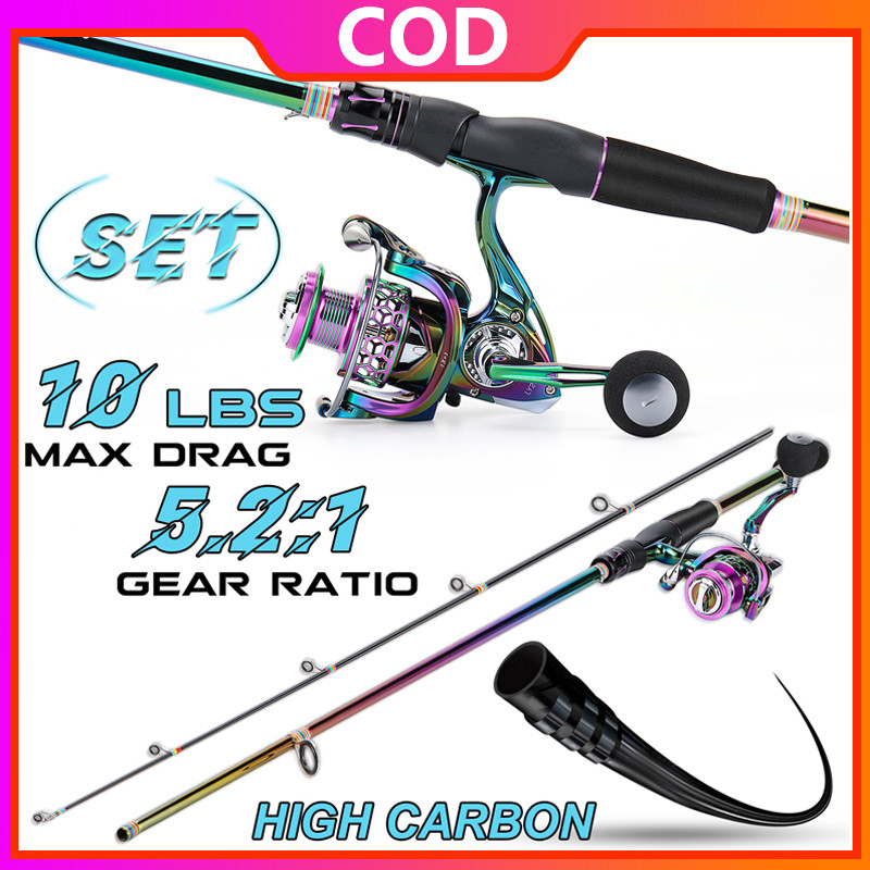 Sougayilang Colorful 1.8M 2.1M Joran Pancing Combo Set Spinning Reel Max Drag 8kg Reel Pancing Fishi
