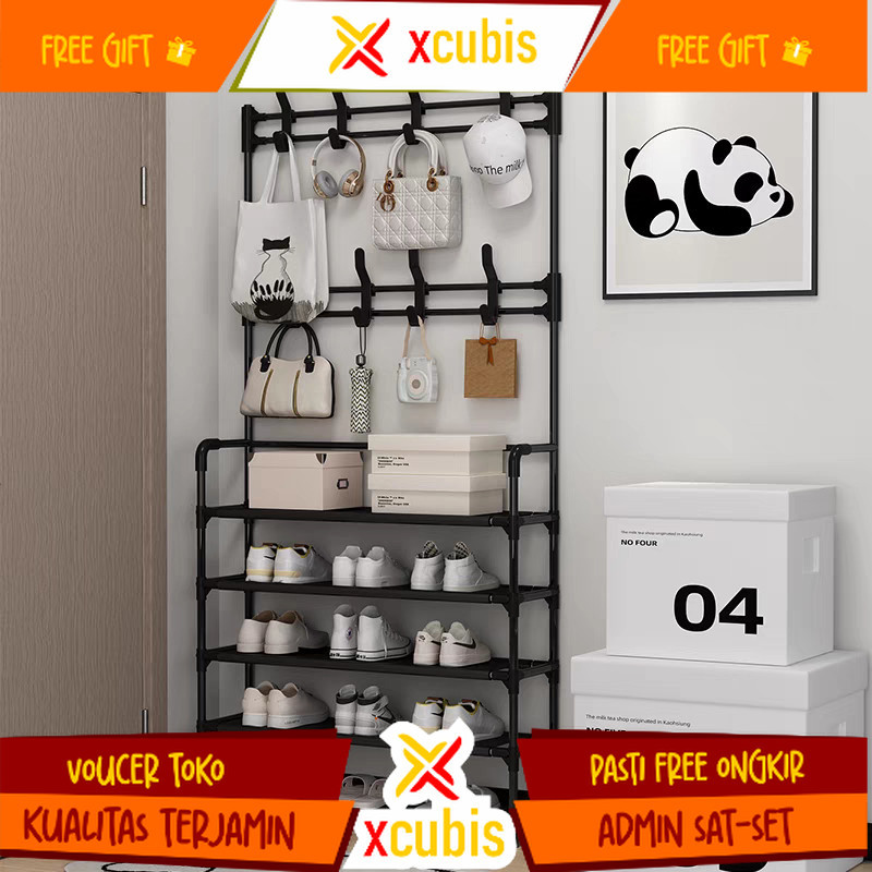 Rak Sandal Rak Sepatu Rak Gantungan Tas Berdiri Rak Baju Gantung Serbaguna Rak Sepatu Plastik 4 Susu