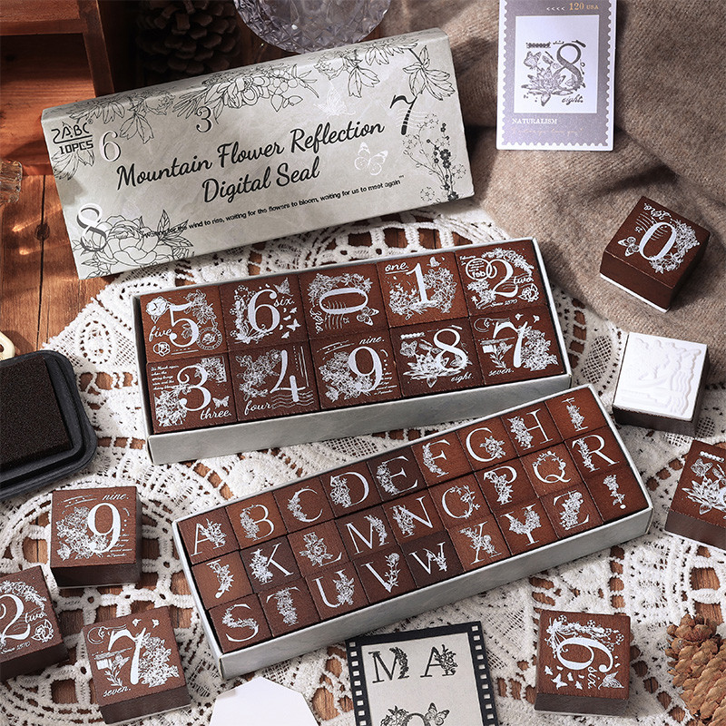 

Journal GO Vintage Flower Number Wood Stamp Material Collage Wooden Stamp for Scrapbooking Collage Junk Journal Standard Seal