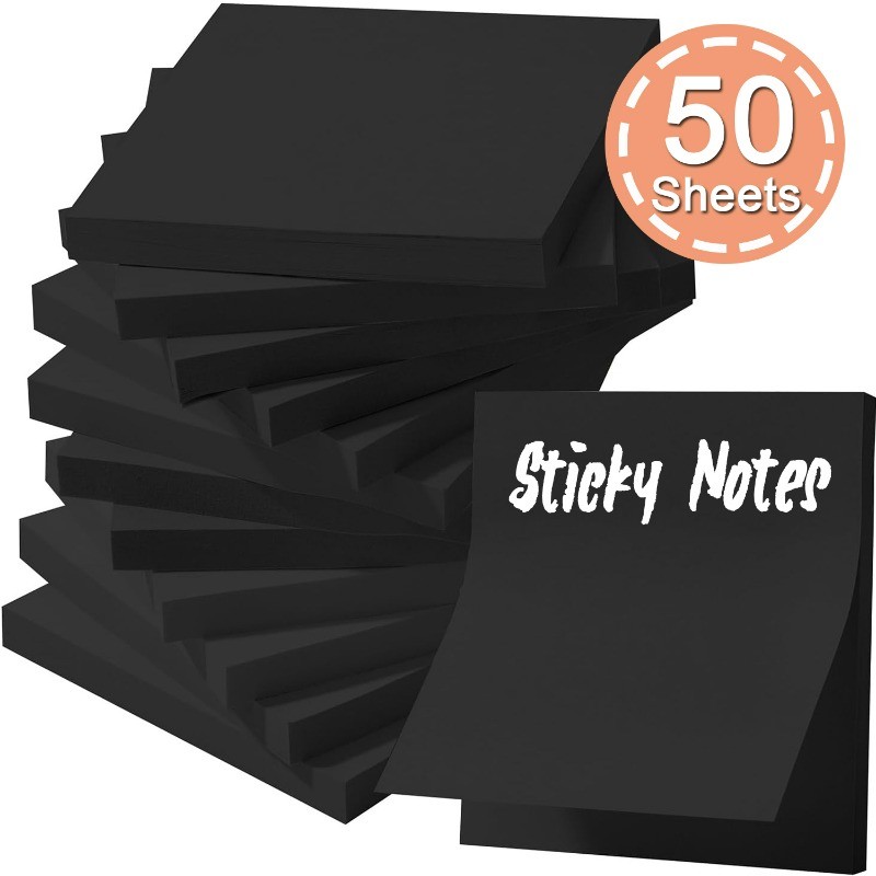 

50sheets Black Posted It Sticky Notes Pads Solid Color Notepad Posits Adhesive Memo Pads for Journal School Office Stationery
