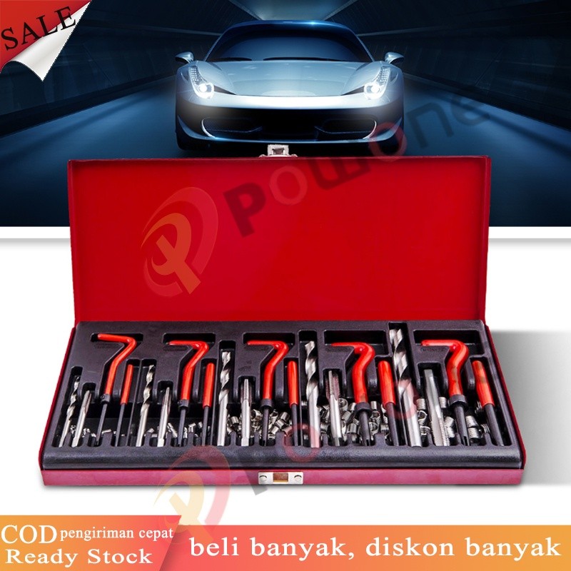 Powone 131Pcs Benang Perbaikan Alat Kit untuk M5 M6 M8 M10 M12 Benang Memutar Mata Bor Helicoil Jeni