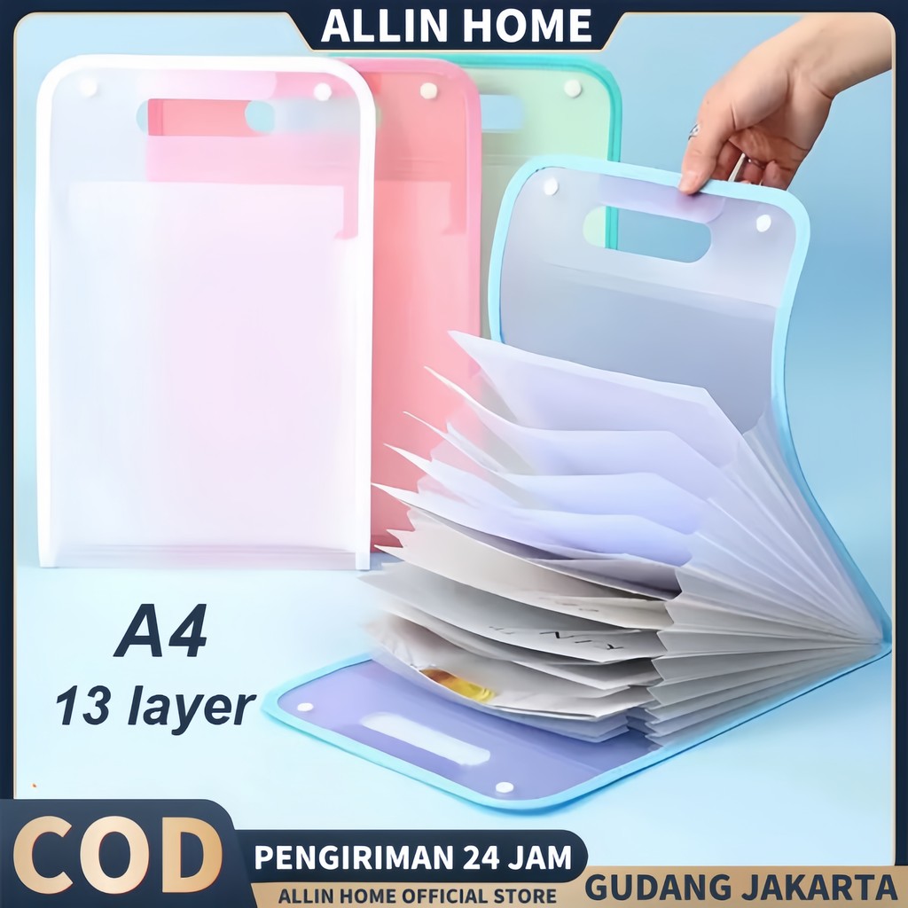 

【ALLINHOME】 Tempat File Standing Anti Air A4 File Folder Document Bag / 13 Sekat A4 Map Tas Dokumen