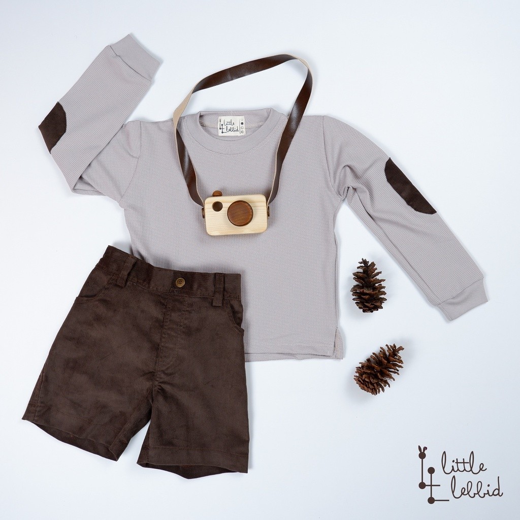 Setelan Baju Anak Laki Laki Sweater COWOK Keren Umur 1 - 7 tahun Bahan Waffle Uniqlo Warna Cokelat