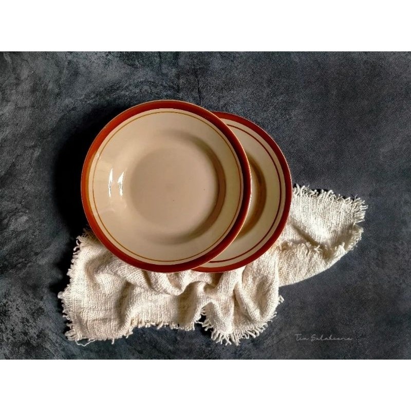 PIRING KERAMIK LIST COKLAT, BIRU HIJAU (6 BIJI) | PIRING KERAMIK LINEA  (6biji) | PIRING MAKAN KERAM