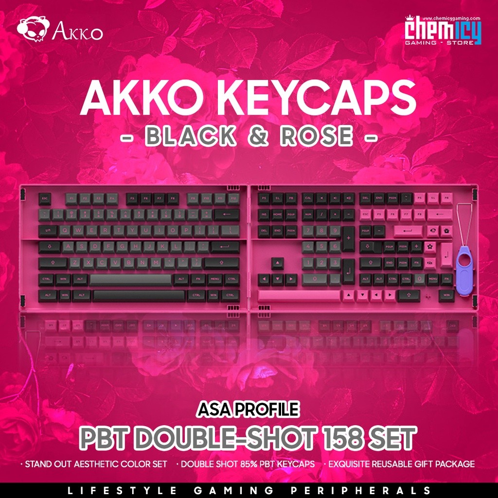 Akko Black & Rose PBT Double-shot Keycaps 197 Set ASA Profile