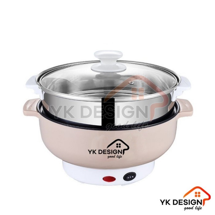 YK DESIGN YK-803 Panci Listrik Serbaguna Free Kukusan Steamer Stainles - khaki