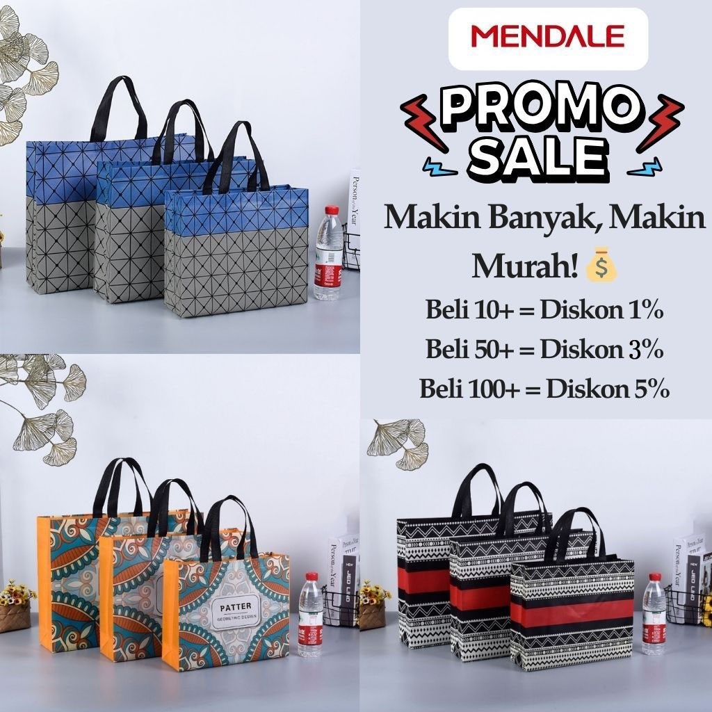 

PLAOSANSTORE Mendale Tas Belanja / Tote Bag Spunbond Kain Motif Premium Kantong Jumbo Tas Kado Gift - WFB