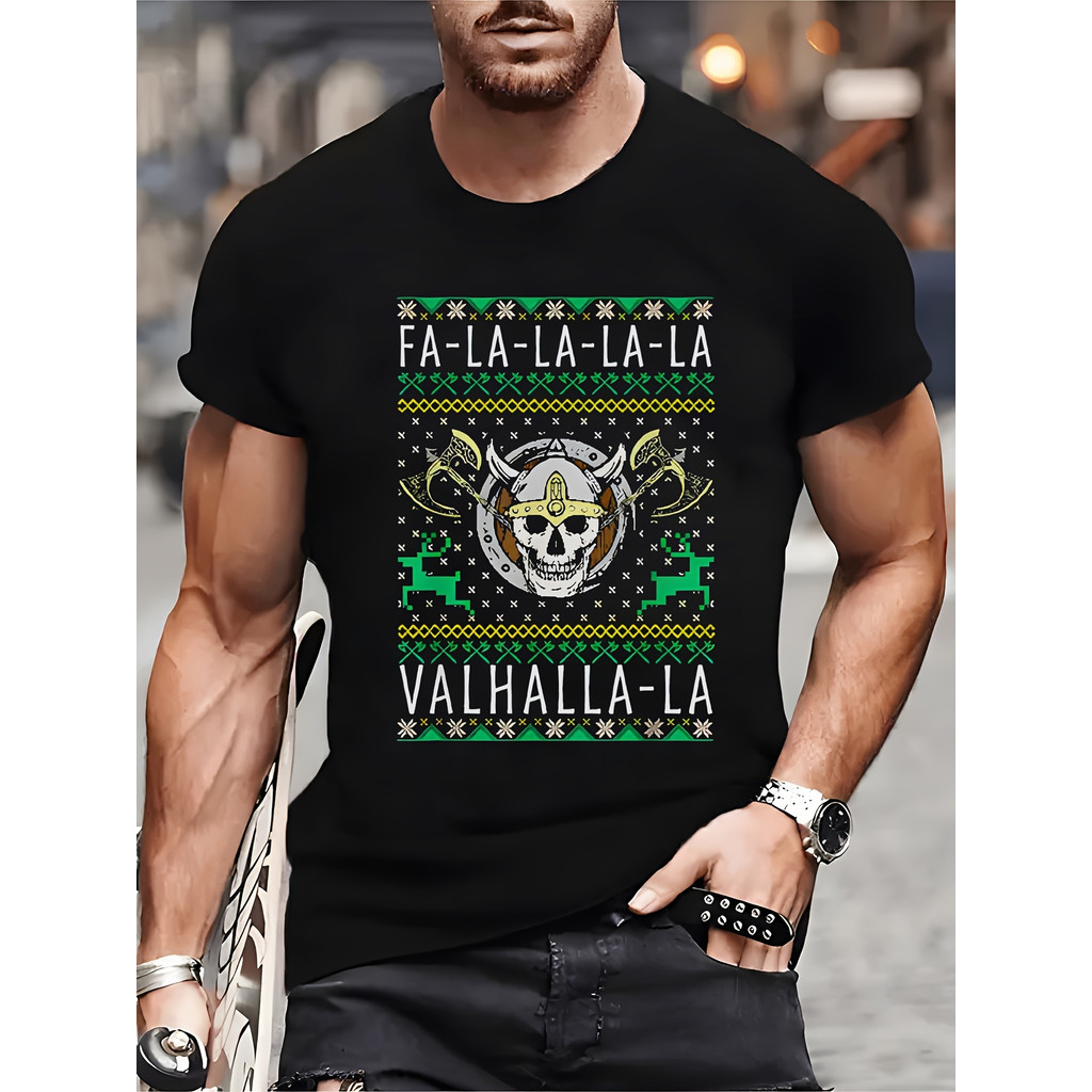 Kaos Pria Motif Tengkorak Rusa Natal, Bahan Katun Combed Lengan Pendek Gaya Kasual Warna Hitam, Coco