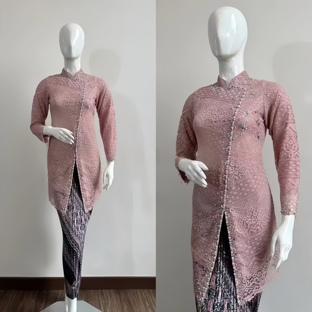Kebaya Wisuda Modern Set Tunik Brukat Payet Rok Plisket Batik Baju Pesta Kondangan Hijab