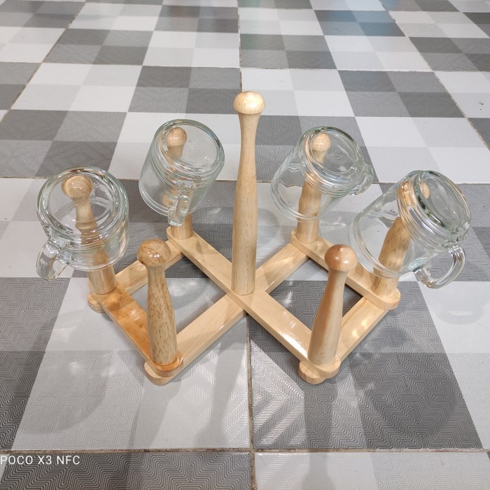 Rak Gelas Kayu / Tempat Gelas Kayu / Rak Gelas Cangkir / Mug Holder - Rak gelas lipat