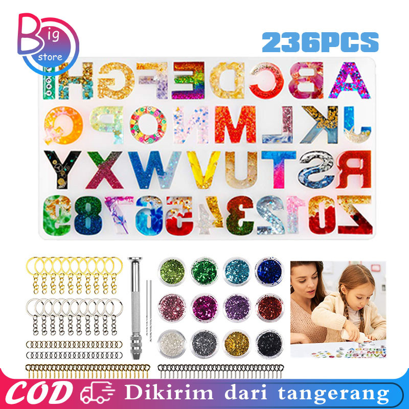 RINBAOW 236pcs Cetakan Resin Gantungan Kunci DIY Cetakan Resin Silikon Huruf Cetakan Resin Silikon H