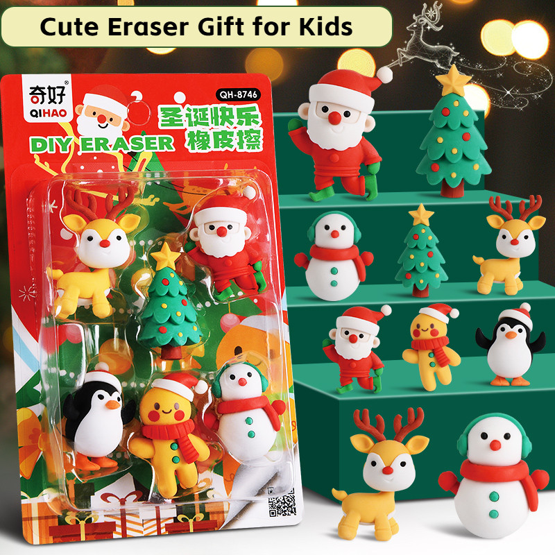 

Kawaii Christmas Eraser for Kids Pencil Rubber Stationery School Office Student Gift Cute Children Art Supplies Desk Tool