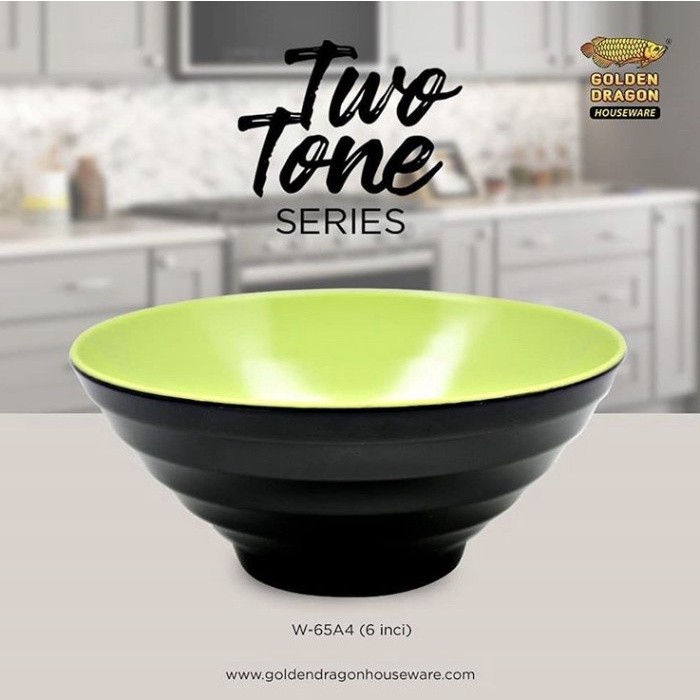 Mangkok Melamin Ulir Datar 6'' W65A4 Hitam Hijau Golden Dragon