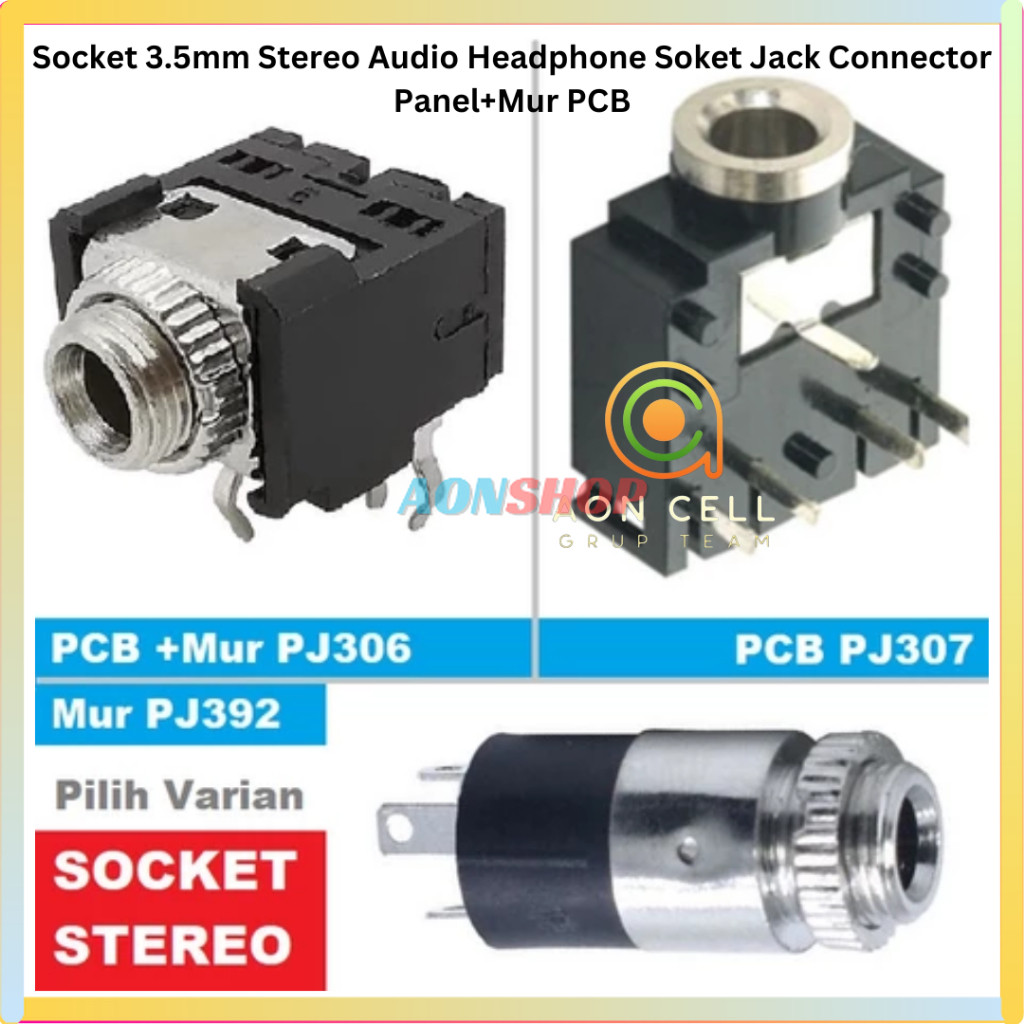 [AS] Socket 3.5mm Stereo Audio Headphone Soket Jack Connector Panel+Mur PCB PJ306 PJ307 PJ392